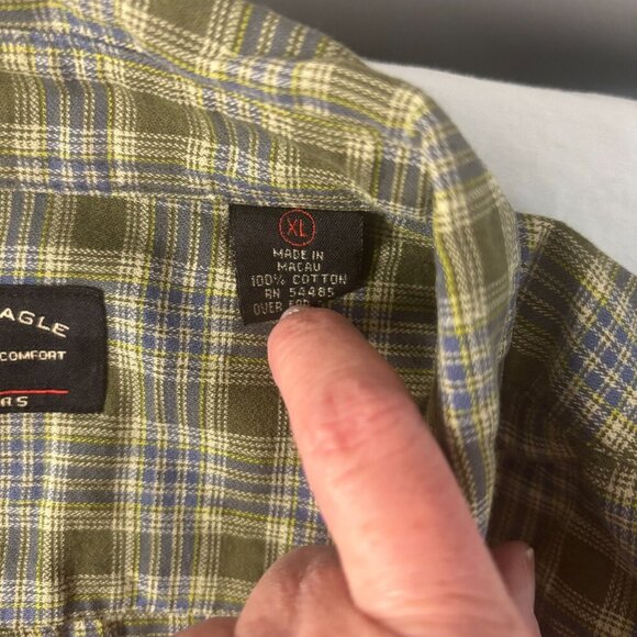 AMERICAN EAGLE Shirt Mens XL Green Plaid Point Collar Button Up Long Sleeve - Picture 3 of 4